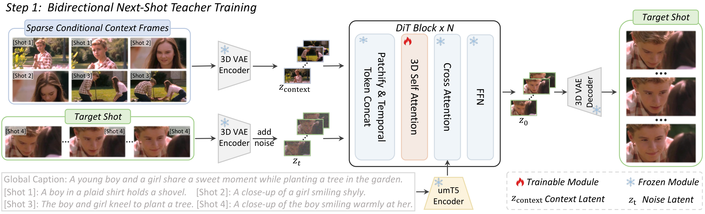 Architecture of the Bidirectional Next-Shot Teacher Model. To realize ShotStream
